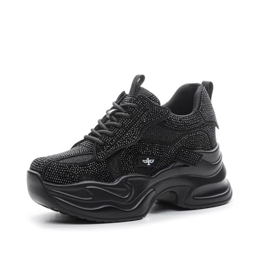 100junzidao Wanderschuhe für Damen Dicke Sohle Strass Mesh Atmungsaktive Plateau Laufschuhe Bequeme Leder Lässige Schnürschuhe Trainings Sneaker 100junzidao Wanderschuhe für Damen Dicke Sohle Strass Mesh Atmungsaktive Plateau Laufschuhe Bequeme Leder Lässige Schnürschuhe Trainings Sneaker von 100junzidao