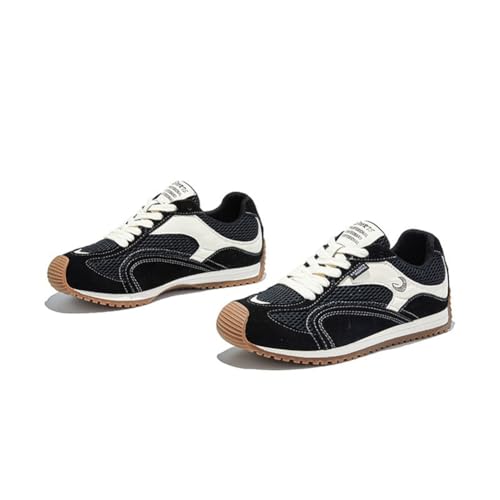 100junzidao Weiche Leder-Derby-Sneakers für Damen Asymmetrisches Zehendesign Bequeme Flache Sportschuhe Retro-Laufschuhe Freizeitschuhe für Damen Schwarz 36 von 100junzidao