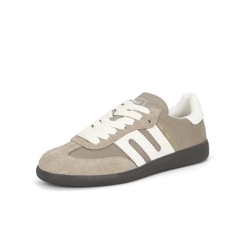100junzidao Weiche Sneaker für Damen mit Flacher Sohle, Retro-Trainingsschuhe aus weichem Leder für Outdoor-Sportarten, Tennis und Fitness, Einzelschuhe Grau 39 von 100junzidao