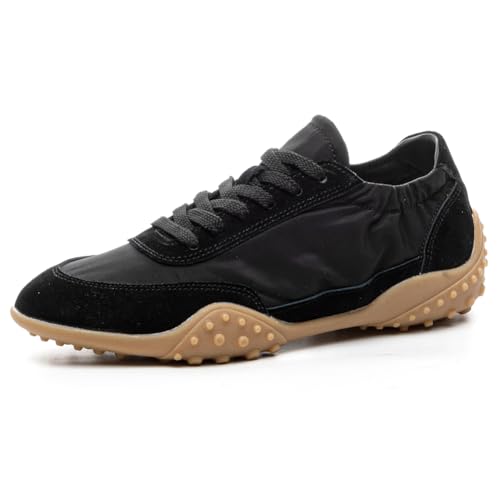 100junzidao Zweifarbige Retro-Derby-Sneakers mit Schnürung für Damen Weiche Sohle Bequeme lässige Wanderschuhe Atmungsaktive Outdoorschuhe rutschfeste modische Flache Schuhe für Damen Schwarz 37 von 100junzidao