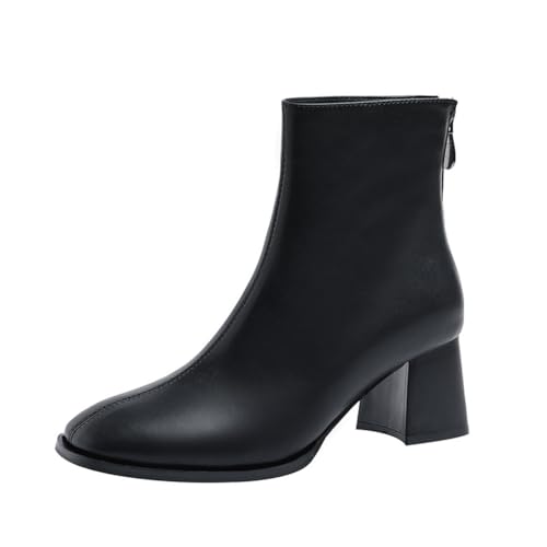 100junzidao wasserdichte Chelsea Stiefel für Damen, Beige Quadratische Zehen Knöchelstiefeletten mit Dickem Absatz Hinterem Reißverschluss, Gummisohle rutschfeste Arbeitsschuhe von 100junzidao