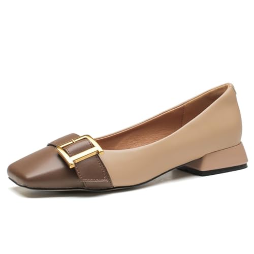 Ballettschuhe für Damen Französisches Temperament Quadratischer Kopf Täglich Vielseitig Flache Pumps Oma-Schuhe Bequem Retro rutschfest Arbeit Pumps Braun 36 von 100junzidao