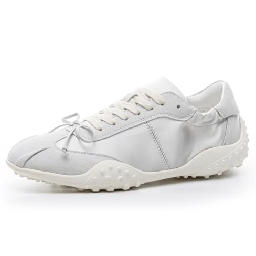 Chunky Plateau Ballerina Sneaker für Damen Leder Deutsche Trainingsschuhe mit Fußgewölbe Unterstützung rutschfeste Weiße Tennis Schuhe für Gehen Reisen von 100junzidao