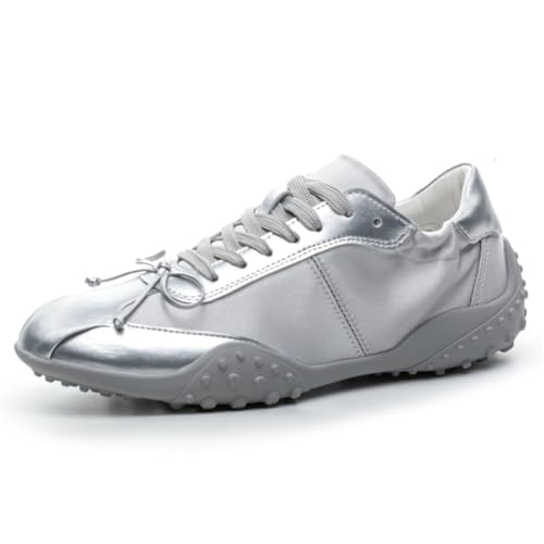 Chunky Plateau Ballerina Sneaker für Damen Leder Deutsche Trainingsschuhe mit Fußgewölbe Unterstützung rutschfeste Weiße Tennis Schuhe für Gehen Reisen von 100junzidao