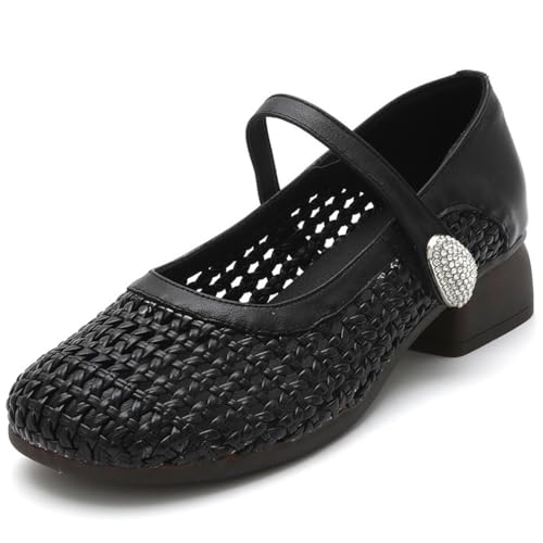 Damen Flat Woven Sandals Retro Summer Round Toe Comfortable Mary Jane Shoes Breathable Mesh Elegant Non- Slip Ballet Beach Shoes Damen Flat Woven Sandals Retro Summer Round Toe Comfortable Mary Jane Shoes Breathable Mesh Elegant Non- Slip Ballet Beach Shoes von 100junzidao