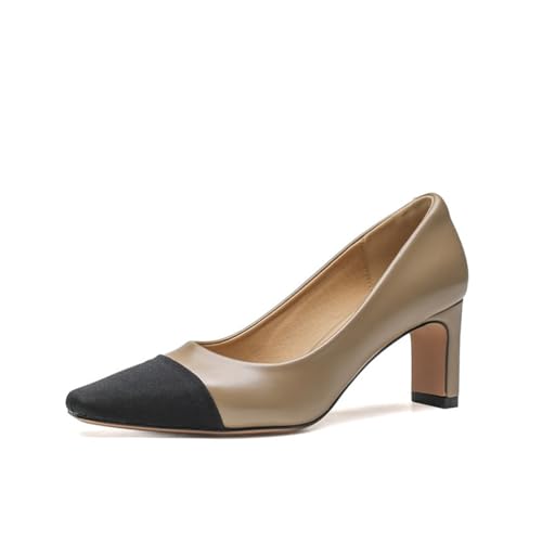 Damen Freizeitschuhe Mary Jane eckige Spitze Pendler bequem vielseitig Temperament Arbeitsschuhe Vintage rutschfeste Pumps für Festlichkeiten Braun 39 von 100junzidao