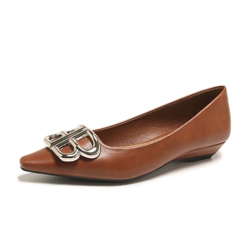 Damen High Heels Temperament Pointed Toe Closed Mouth Commuter Comfortable Smart Work Shoes Vintage Flat Non-Slip Ballet Court Shoes Braun 35 Damen High Heels Temperament Pointed Toe Closed Mouth Commuter Comfortable Smart Work Shoes Vintage Flat Non-Slip Ballet Court Shoes Braun 35 von 100junzidao