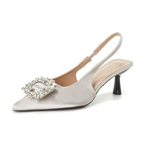 Damen Hochhackige Sandalen Pointed Toe Square Schnalle Strass Overlay Sexy Klassische Gericht Kleid Schuhe Non- Slip Satin Elegant Party Hochzeit Schuhe von 100junzidao