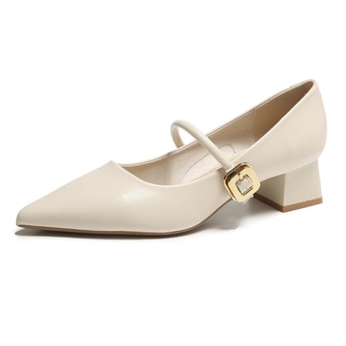 Damen Mary Jane Pumps Retro mit Quadratischer Spitze Mittlerer Blockabsatz und Knöchelriemen für Daily Commute Büro und Formelle Anlässe von 100junzidao