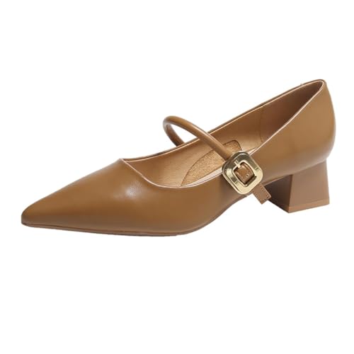 Damen Mary Jane Pumps Retro mit Quadratischer Spitze Mittlerer Blockabsatz und Knöchelriemen für Daily Commute Büro und Formelle Anlässe von 100junzidao