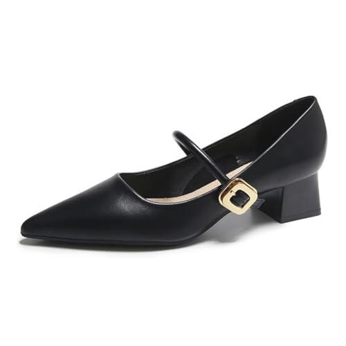 Damen Mary Jane Pumps Retro mit Quadratischer Spitze Mittlerer Blockabsatz und Knöchelriemen für Daily Commute Büro und Formelle Anlässe von 100junzidao