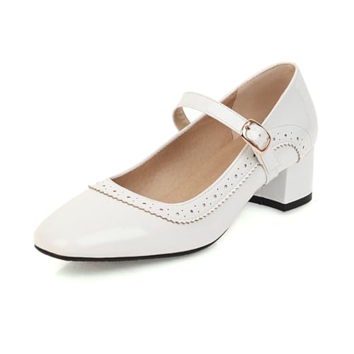 Damen Mary Jane Pumps im Lolita-Stil Robuster Mittelabsatz mit Spitzendetails Weiches Leder Feen-Schuh für einen Süßen Modischen Look von 100junzidao