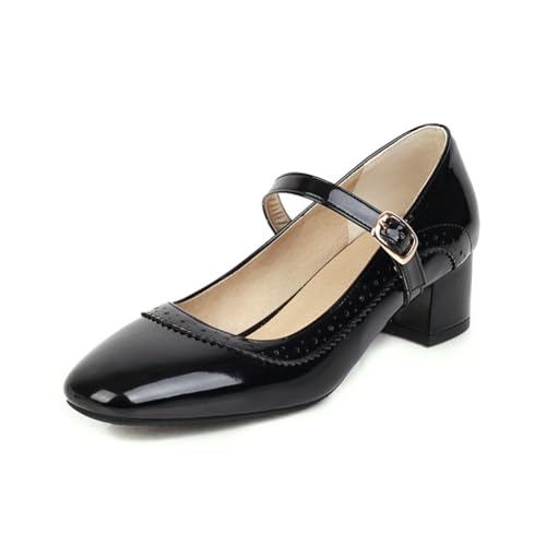 Damen Mary Jane Pumps im Lolita-Stil Robuster Mittelabsatz mit Spitzendetails Weiches Leder Feen-Schuh für einen Süßen Modischen Look von 100junzidao