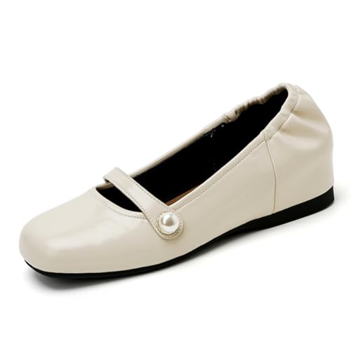 Damen Mary Jane Pumps mit 5cm Versteckter Keilspitze Runde Zehe Bequeme Schuhe für Senioren Atmungsaktive Weiche Sohle Omaschuhe für Damen Freizeit Flats von 100junzidao