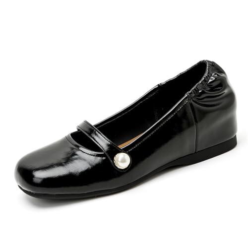 Damen Mary Jane Pumps mit 5cm Versteckter Keilspitze Runde Zehe Bequeme Schuhe für Senioren Atmungsaktive Weiche Sohle Omaschuhe für Damen Freizeit Flats von 100junzidao