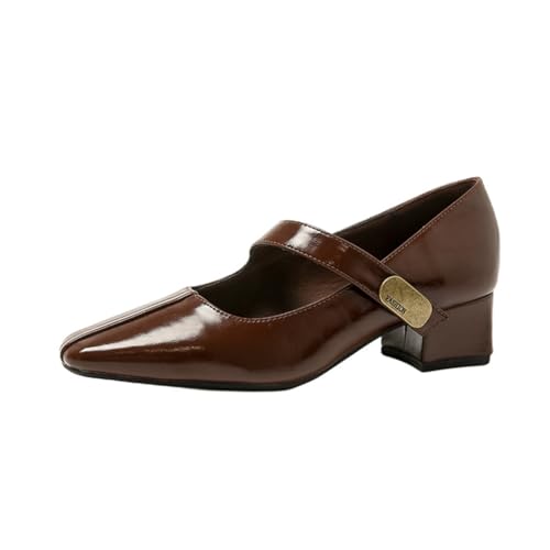 Damen Mary Jane Pumps mit Quadratischer Spitze Robuster Mittlerer Absatz mit Einfacher Riemenschließe Hochzeitschuhe für die Braut Schlankmacher-Effekt und Ganztägiger Komfort von 100junzidao