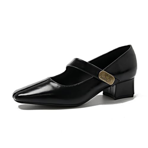 Damen Mary Jane Pumps mit Quadratischer Spitze Robuster Mittlerer Absatz mit Einfacher Riemenschließe Hochzeitschuhe für die Braut Schlankmacher-Effekt und Ganztägiger Komfort von 100junzidao