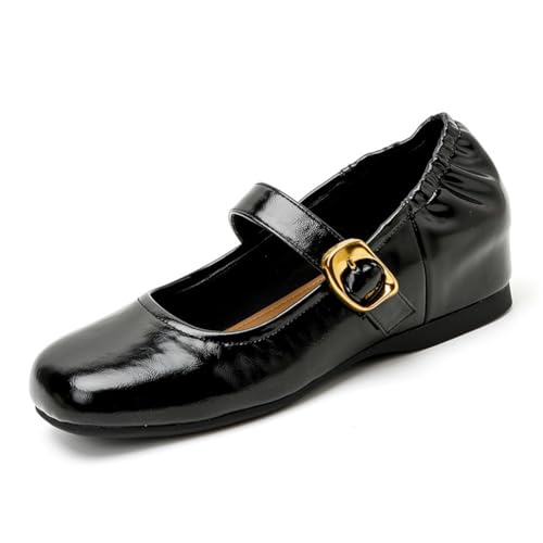 Damen Mary Janes mit 5cm Mittlerem Absatz Pumps mit Versteckter Keilspitze Orthopädische Bequeme Arbeitsschuhe für Damen Retro Französischer Stil Abendschuhe von 100junzidao