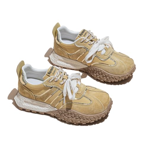 Damen Plateform Sneakers Obermaterial Leder und Atmungsaktives Mesh 5cm Höhenerhöhende Schuhe Lässige Wanderschuhe Sportbekleidung Modische Trainers von 100junzidao