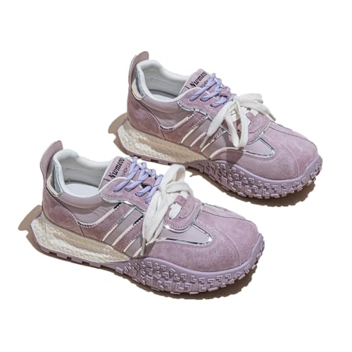 Damen Plateform Sneakers Obermaterial Leder und Atmungsaktives Mesh 5cm Höhenerhöhende Schuhe Lässige Wanderschuhe Sportbekleidung Modische Trainers von 100junzidao