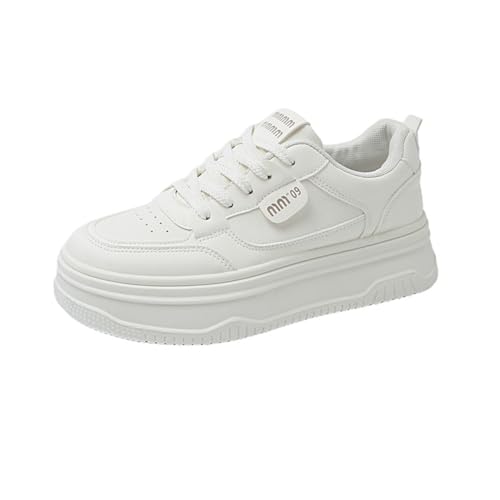 Damen Plattform Casual Schuhe Leder PU Plattform Turnschuhe modische vielseitige Board Schuhe geeignet für Studenten zu Fuß Übung Jog Reisen Weiß 35 von 100junzidao