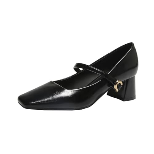 Damen Pumps für Hochzeit und Party 5cm Robuster Mittelabsatz mit Quadratischer Spitze im Retro-Design Schlankmacher-Effekt und Größenvergrößerung von 100junzidao