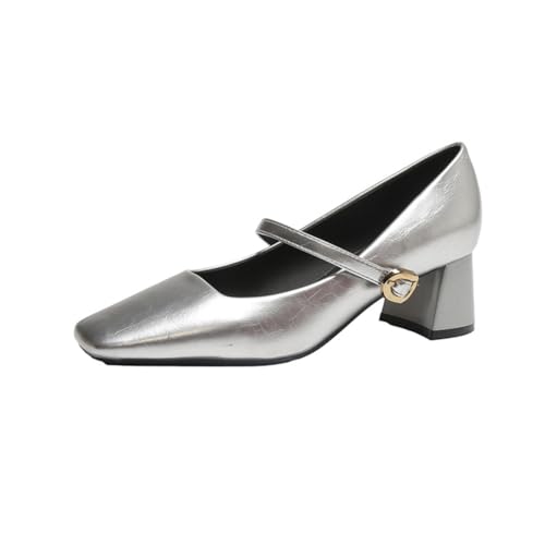 Damen Pumps für Hochzeit und Party 5cm Robuster Mittelabsatz mit Quadratischer Spitze im Retro-Design Schlankmacher-Effekt und Größenvergrößerung von 100junzidao