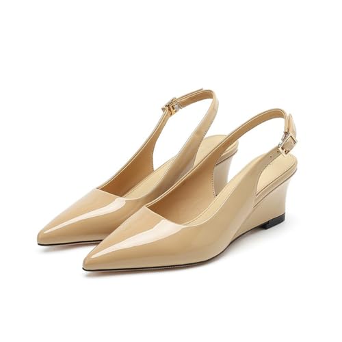 Damen Slope Heeled Sandals French Temperament Pointed Toe Platform Dress Shoes Commuter Elegant Comfortable Non-Slip Work Wedding Dating Shoes Braun 38 von 100junzidao
