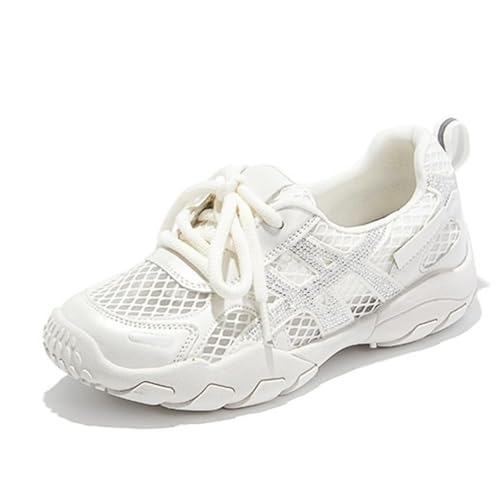 Damen Sneaker mit Dicker Sohle Leder Lässige Schnürschuhe Walking Dad Shoes Mesh Atmungsaktiv Klassisch Bequem Peplum Tennis Laufschuhe Damen Sneaker mit Dicker Sohle Leder Lässige Schnürschuhe Walking Dad Shoes Mesh Atmungsaktiv Klassisch Bequem Peplum Tennis Laufschuhe von 100junzidao