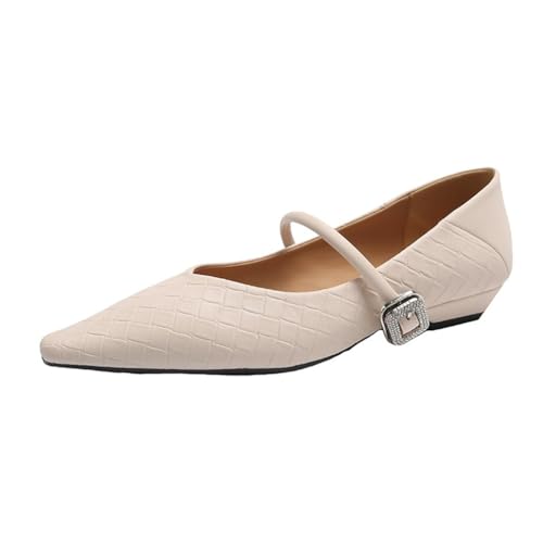 Damen Spitze Zehe Flache Mary Jane Schuhe Flacher Mund Retro Bequem rutschfest Wanderschuhe Elegant Temperament Ballett Arbeit Pumps Beige 38 von 100junzidao