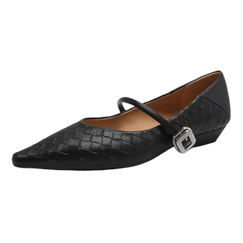 Damen Spitze Zehe Flache Mary Jane Schuhe Flacher Mund Retro Bequem rutschfest Wanderschuhe Elegant Temperament Ballett Arbeit Pumps Schwarz 39 von 100junzidao