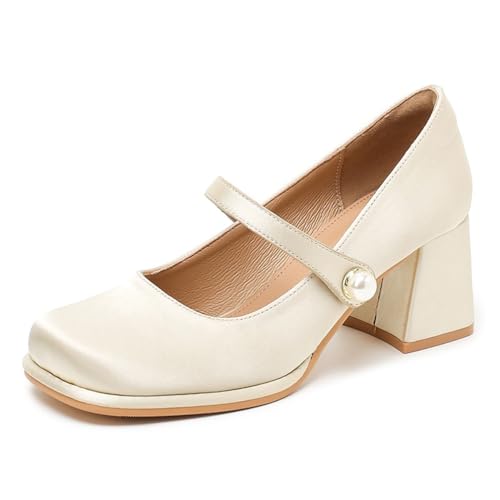 Damen Temperament Mary Jane Schuhe Vielseitig Vintage Perlen Süß Flach High Heels Elegant Bequem Cheongsam Hochzeit Kleid Brautschuhe Beige 38 Damen Temperament Mary Jane Schuhe Vielseitig Vintage Perlen Süß Flach High Heels Elegant Bequem Cheongsam Hochzeit Kleid Brautschuhe Beige 38 von 100junzidao