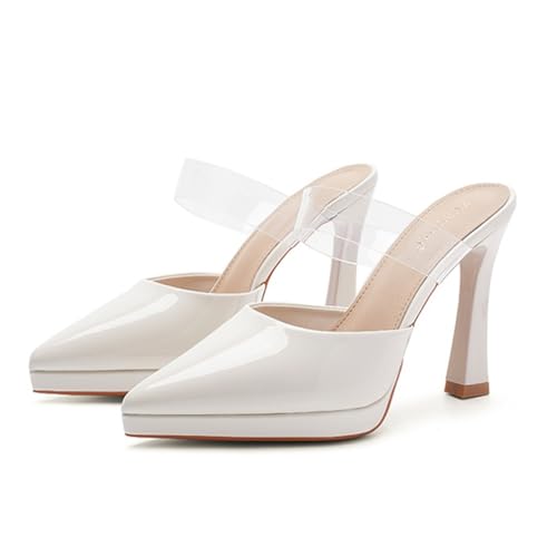 Damen Transparent Strap Hochhackige Sandalen Wasserdicht Plattform Pointed Toe Slip- auf Elegantes Kleid Gericht Schuhe Komfortable Pendler Sexy Prom Schuhe von 100junzidao