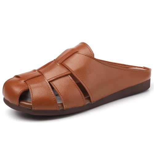 Damen gewebte Sandalen Hausschuhe Vintage Comfortable Round Head Casual Beach Schuhe Temperament Non-Slip Breathable Work Ballet Schuhe von 100junzidao