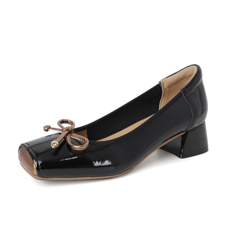 Flache Pumps für Damen Temperament Flache Schleife Quadratischer Kopf Ballettschuhe Täglich Pendeln Süß Bequem rutschfest Elegant Retro Kleid Hochzeit Pumps Schwarz 37 von 100junzidao