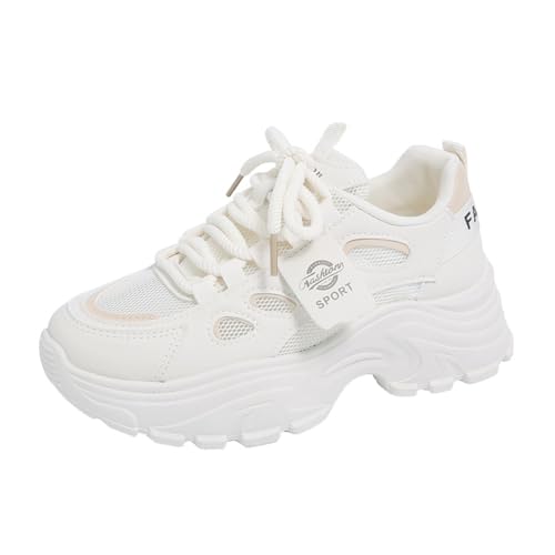 Frauen Laufen Casual Schuhe Training Turnschuhe Atmungsaktives Mesh modische Plattform Höhe erhöhende Schuhe bequem Nicht reizend zu den Füßen Weiß 35 von 100junzidao