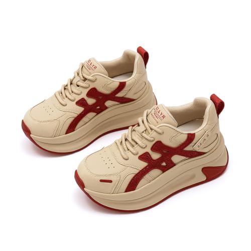 Frauen-Plattform-Sneaker Mesh atmungsaktive Casual-Laufschuhe Anti-Rutsch atmungsaktive Trainings-Sandalen Bequeme Absatzverlängerung schlankmachender Effekt Rot 35 von 100junzidao