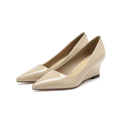 Frauen Slope Heels Patent Leder Shallow Pointed Toe Commute Smart Arbeit Schuhe Temperament Non- Slip Flat Comfortable Wedding Bridal Prom Shoes Braun 38 von 100junzidao