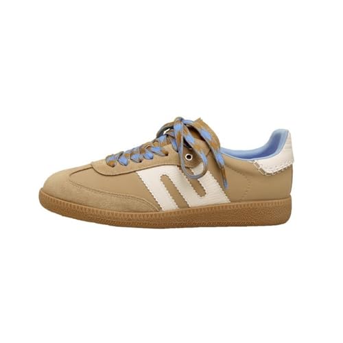 Frauenfarbblockierte Flatschuh Retro Absatzverlängernd Casual Schuhe Leder PU Komfortables Lauf- Reise- Fitness- Jogging Einzelschuh Braun 36 von 100junzidao
