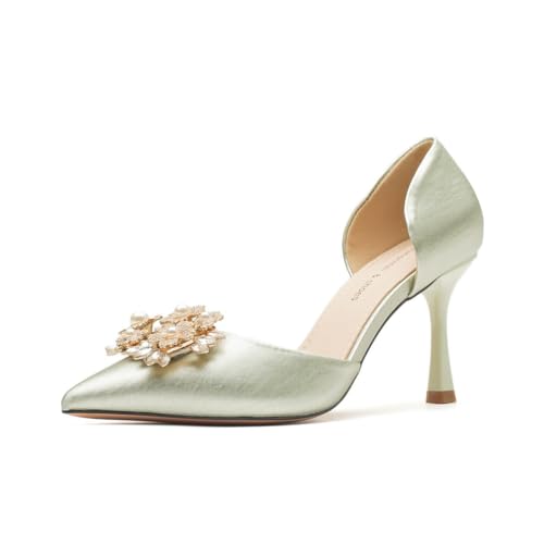 High Heels mit Perlen und Strasssteinen Satin Brautschuhe für Frauen sexy Hochzeitsschuhe Ausschnittdesign Slipper Spitze Zehen Bequeme Pumps Grün 35 High Heels mit Perlen und Strasssteinen Satin Brautschuhe für Frauen sexy Hochzeitsschuhe Ausschnittdesign Slipper Spitze Zehen Bequeme Pumps Grün 35 von 100junzidao