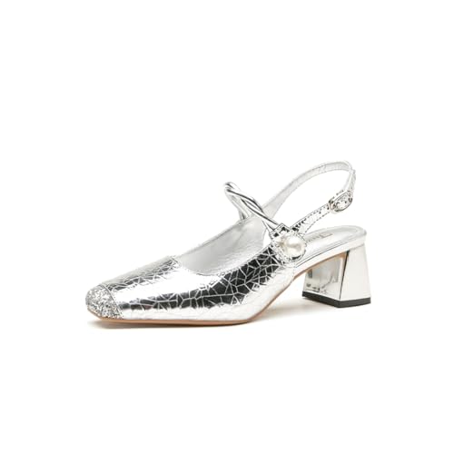 Niedrige Mary Jane-Schuhe für Damen Hohle Rückseite eckige Spitze Perlen Temperament Sandalen flach rutschfest bequem elegant Abendschuhe Hochzeitsschuhe Silber 38 Niedrige Mary Jane-Schuhe für Damen Hohle Rückseite eckige Spitze Perlen Temperament Sandalen flach rutschfest bequem elegant Abendschuhe Hochzeitsschuhe Silber 38 von 100junzidao