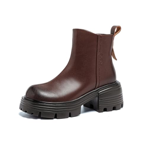 Retro Chelsea Stiefel mit Dickem Absatz für Damen, Modische Knöchelstiefeletten mit Slip-On Design, Höhenverstärkende Arbeitsstil Schuhe für Kleine Frauen von 100junzidao