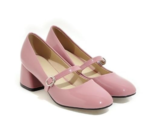 Retro Damen Mary Jane Flache Pumps Mittlerer Absatz Lederschuhe mit Quadratischer Spitze Einfach & Elegant für Büro und Dates von 100junzidao