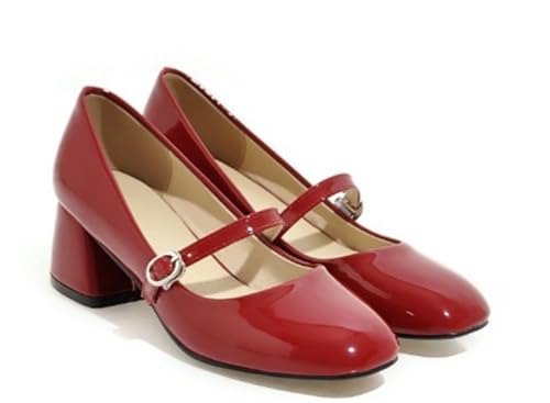 Retro Damen Mary Jane Flache Pumps Mittlerer Absatz Lederschuhe mit Quadratischer Spitze Einfach & Elegant für Büro und Dates von 100junzidao