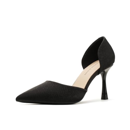 Satin Brautschuhe mit Ausschnittdesign Spitze Zehen Elegante sexy Pumps für Frauen Bequeme Slipper Elegante Party Schuhe Schwarz 38 von 100junzidao