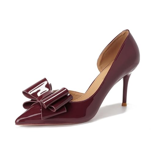 Sexy Spitze feine High Heels für Damen mit Schleifendekoration Hochzeitsschuhe Brautschuhe seitlich ausgehöhltes Leder Elegante Bequeme Party und Abendschuhe Rot 38 Sexy Spitze feine High Heels für Damen mit Schleifendekoration Hochzeitsschuhe Brautschuhe seitlich ausgehöhltes Leder Elegante Bequeme Party und Abendschuhe Rot 38 von 100junzidao