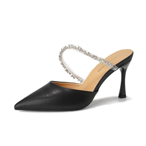 Strasssteine Pailletten High Heels Sandalen Slipper Spitze Zehenpartie Abendschuhe für Damen Elegante Spaghettiträger sexy niedrige Brautschuhe von 100junzidao