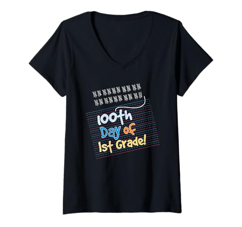 Damen 100. Tag des Lehrers der ersten Klasse T-Shirt mit V-Ausschnitt Damen 100. Tag des Lehrers der ersten Klasse T-Shirt mit V-Ausschnitt von 100th Day Of 1st Grade Teacher First Grade Gifts
