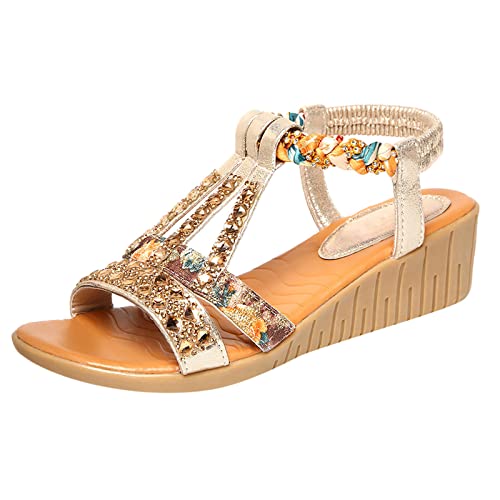 107 Hohe Schuhe Damen Schwarz Frauen Herren Sommer kristallklare Strand-Schuhe Römischen Sandalen Schuhe Damen Gelb Winter (Gold-4, 34) von 107