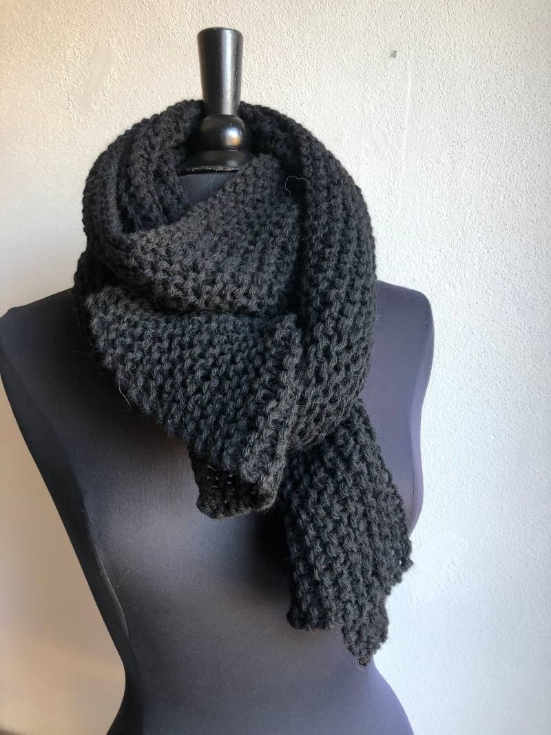 Alpaka Schal Pur Wolle Schwarz Weichen Punkt Moos von 10Doigts2Mains